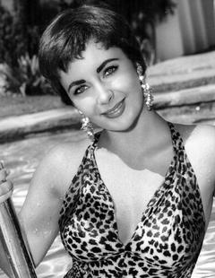 Elizabeth Taylor in leopard print monokini